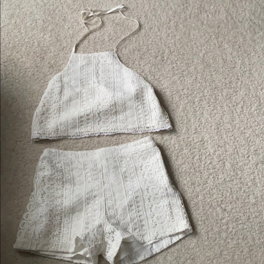 two piece off white lace outfit